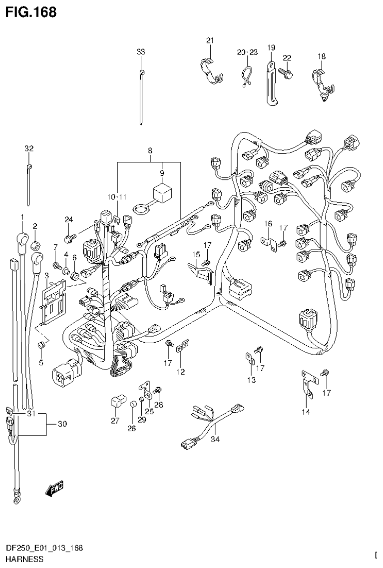 Suzuki DF200T, DF200Z, DF225T, DF225Z, DF250T, DF250Z HARNESS (DF250Z E40) parts diagram